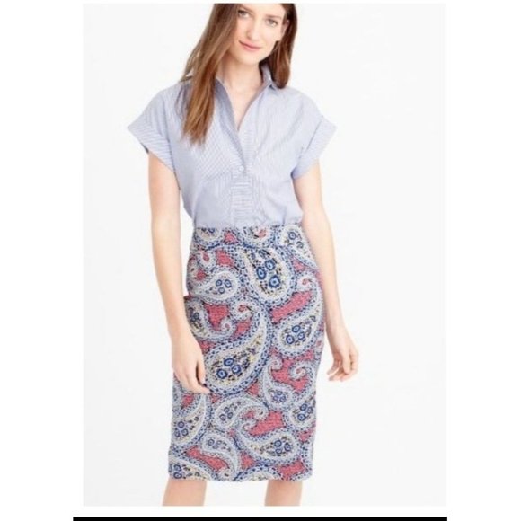 J Crew No 2 Pencil Skirt Blue Pink Paisley Size 2 - Picture 5 of 5